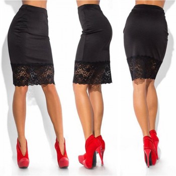 Sexy Women Formal Stretch High Waist Short Lace Mini Skirt Pencil Skirt Red Black Skirt